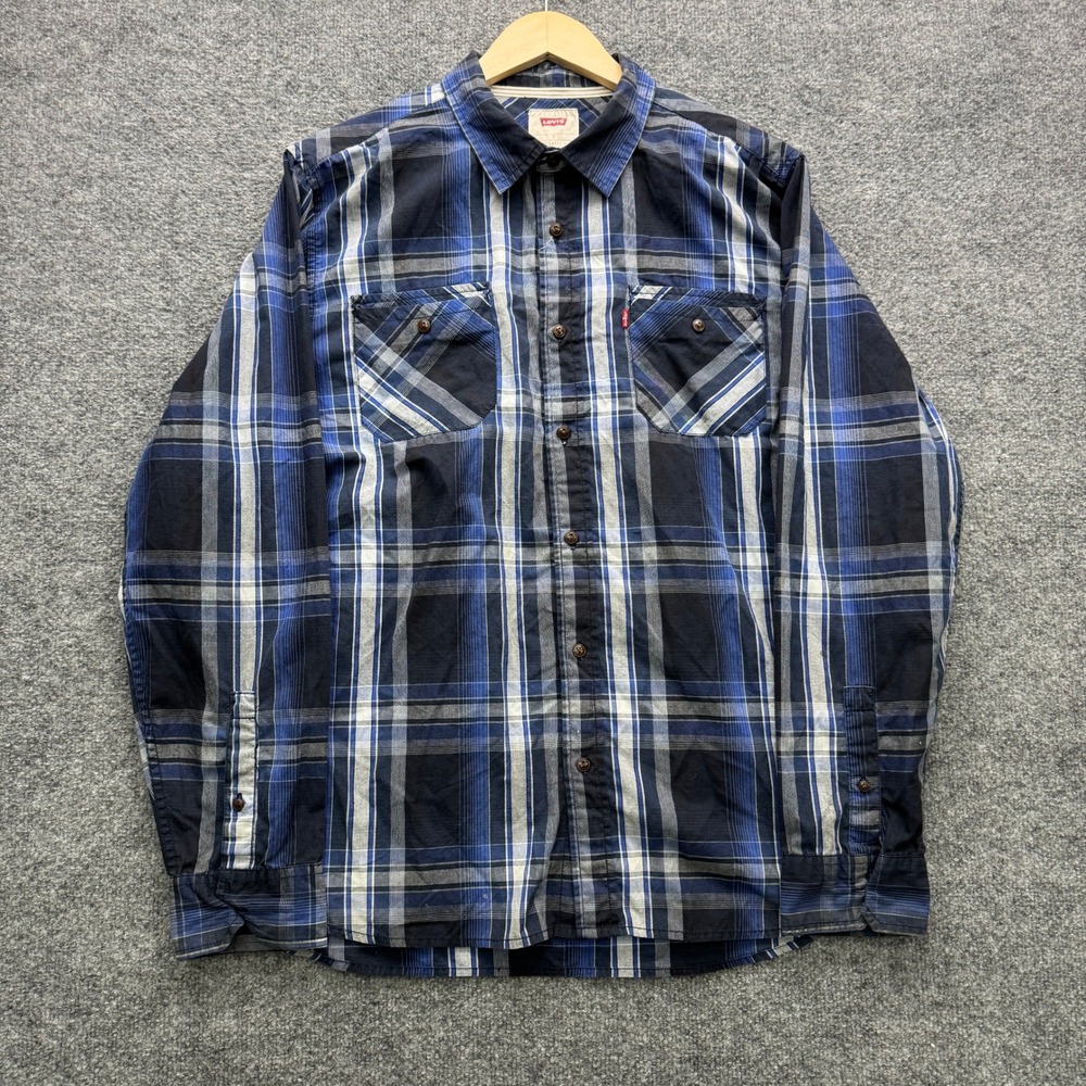 Levi's Button Shirt Men's Size L Blue Plaid Long Sleeve Cotton Casual Top